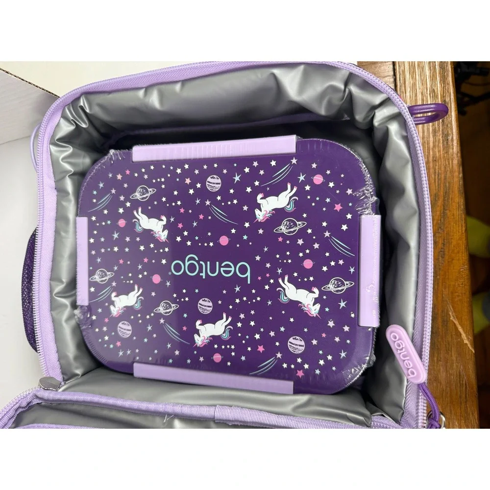 Bentgo Kids Lunch box Set Kids Purple New Unicorn Galaxy Snap & Go 2-Piece Set